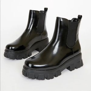 Black Patent Platform Ankle Boots